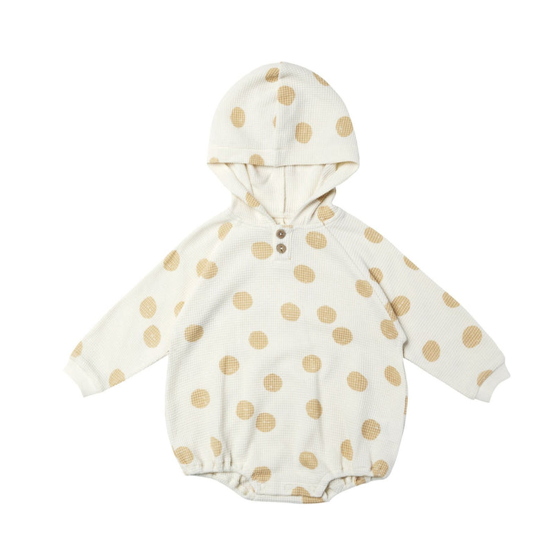 Quincy Mae Waffle Hooded Romper | Butter Dots