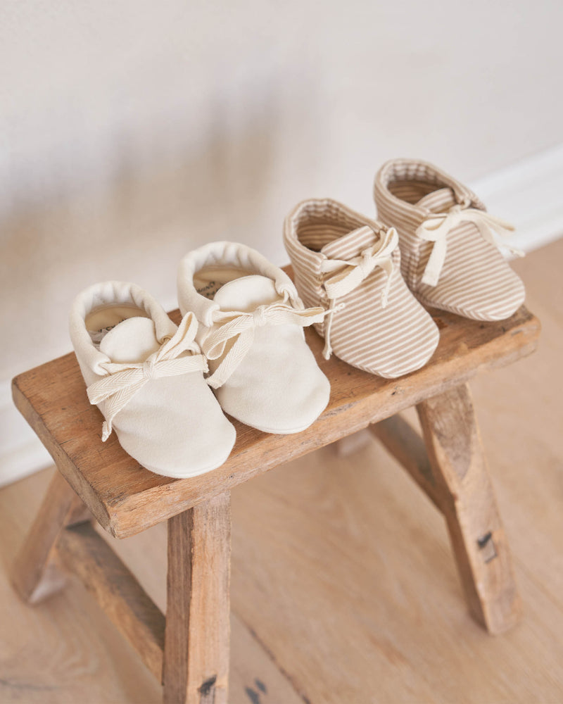 Quincy Mae Baby Booties | Latte Micro Stripe