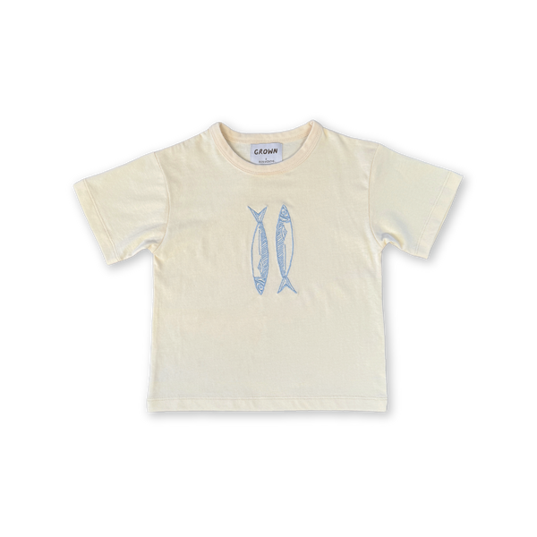 Organic Sardine Embroidered Tee - Milk