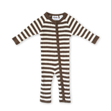 Organic Rib Stripe Knit Zipper Jumpsuit - Espresso & Milk
