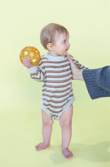 Organic Ribbed Stripe Knit Romper - Grey Marle/Brownie