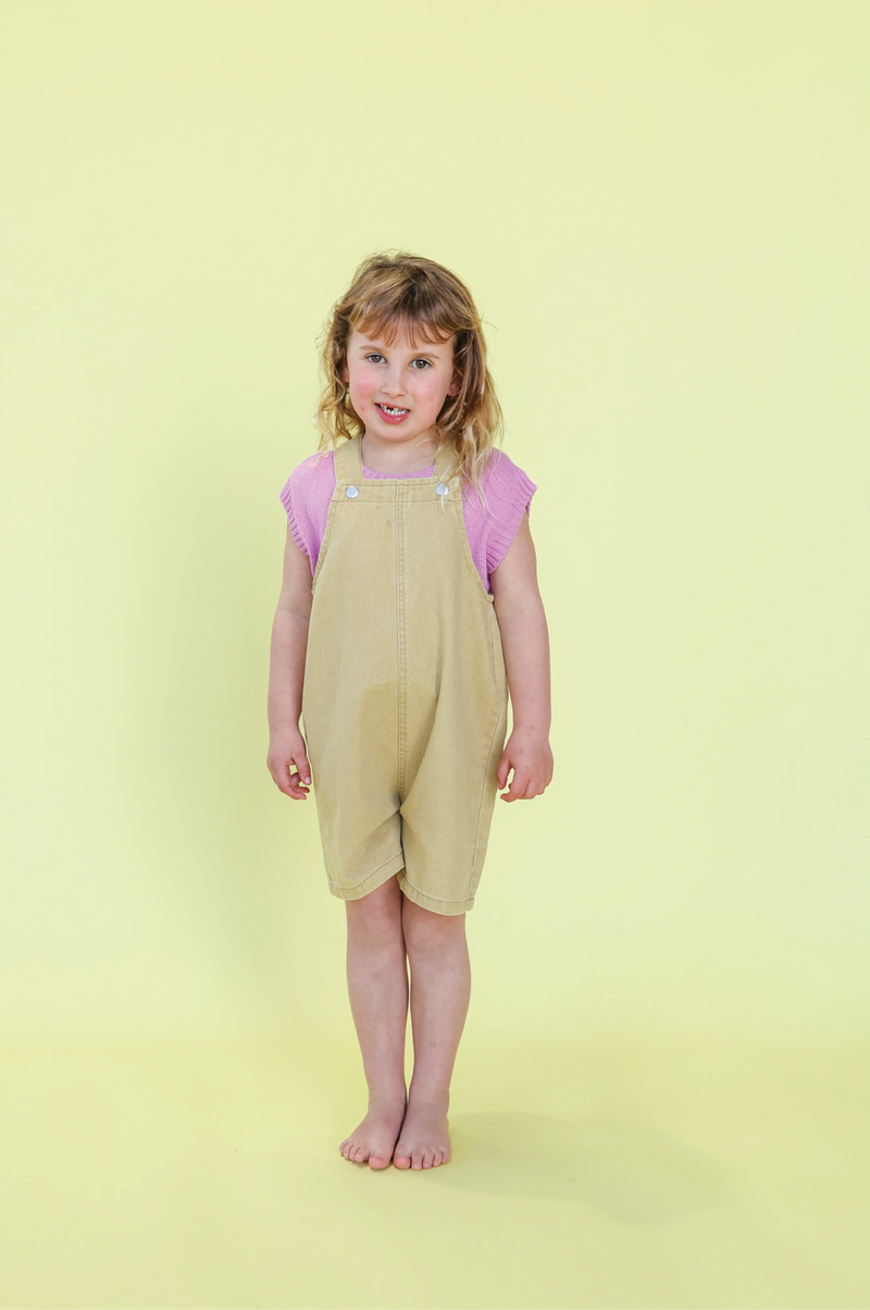 Organic Everyday Twill Short Overalls - Mustard