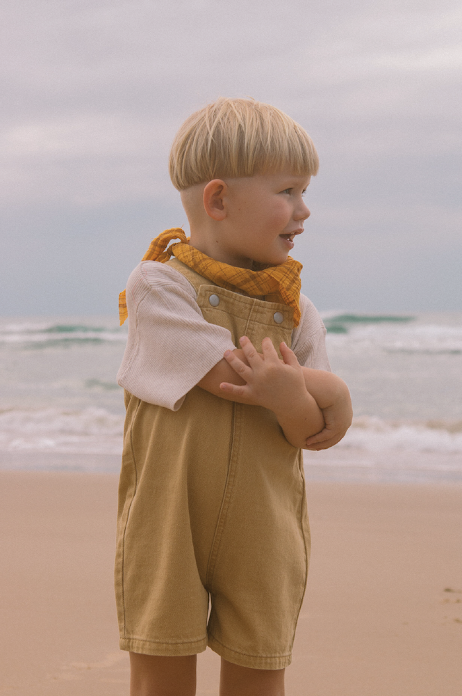 Organic Everyday Twill Short Overalls - Mustard