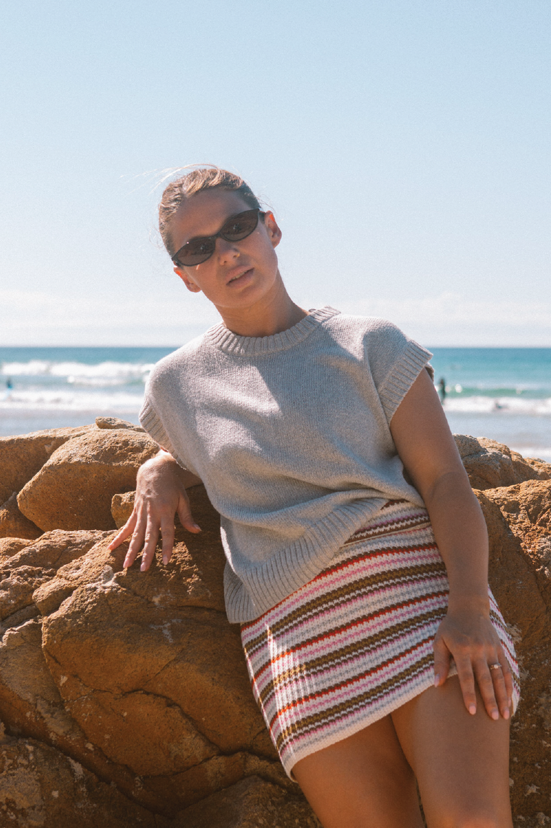Ladies Jersey Knit Vest - Stone