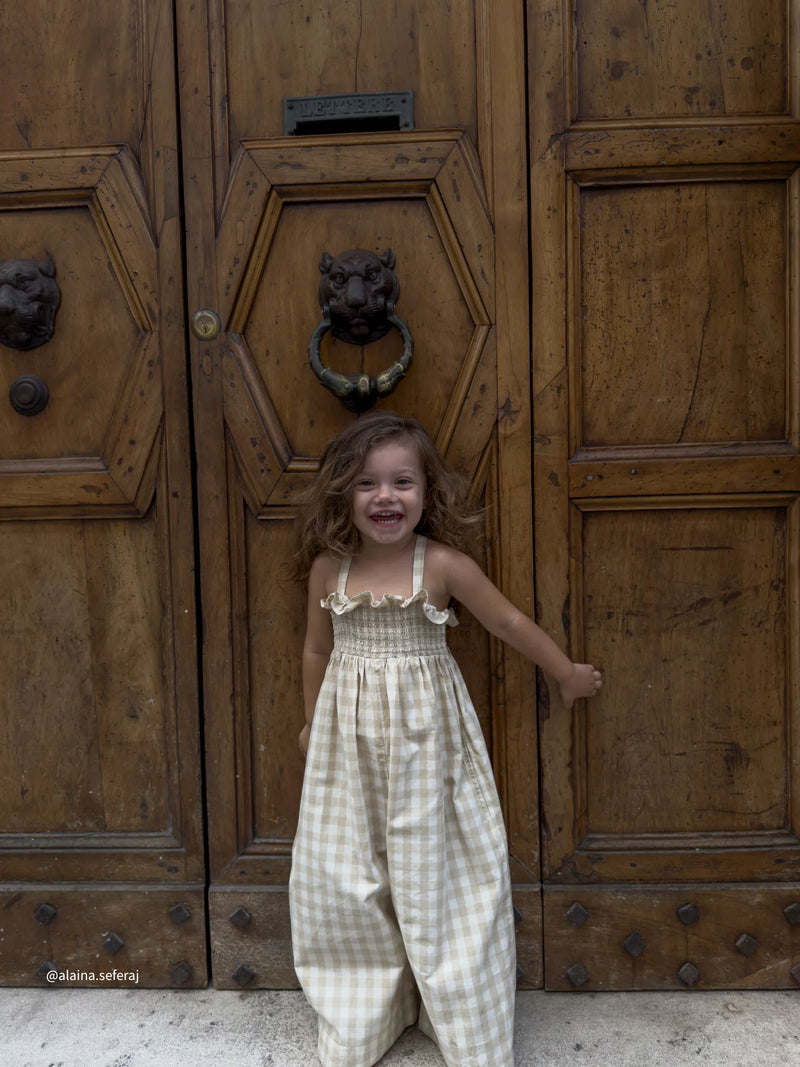 Arabella Jumpsuit - Gingham Pale Khaki