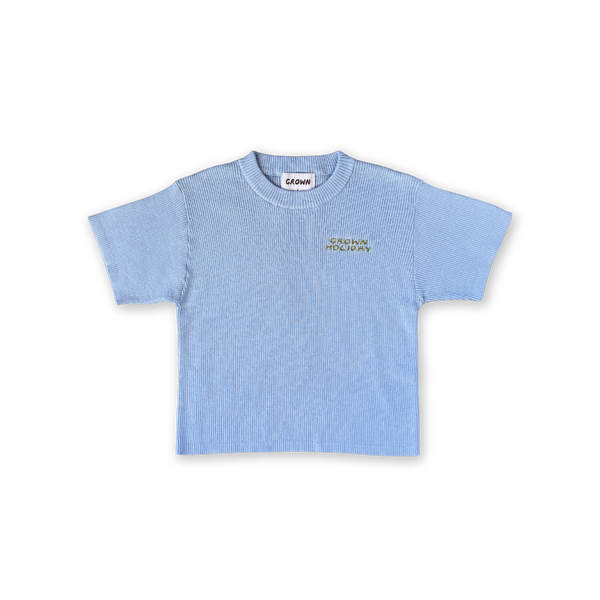 Organic Ribbed Knit Logo Tee - Ocean