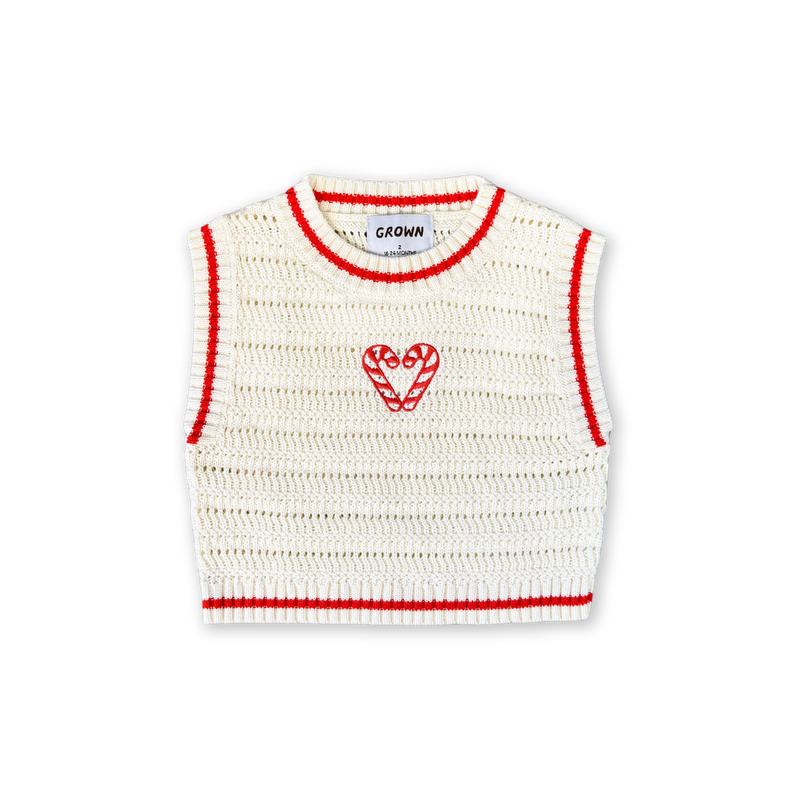 Organic Candy Cane Heart Vest - Milk