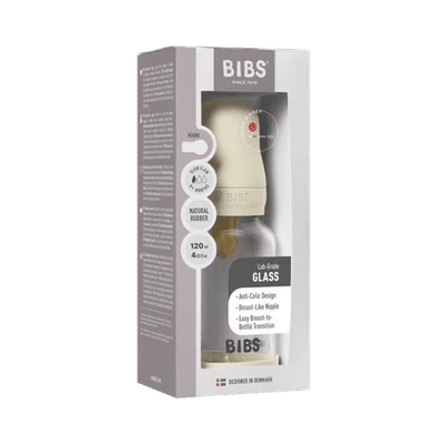 BIBS Glass Baby Bottle Complete Set 120ml Latex - Ivory