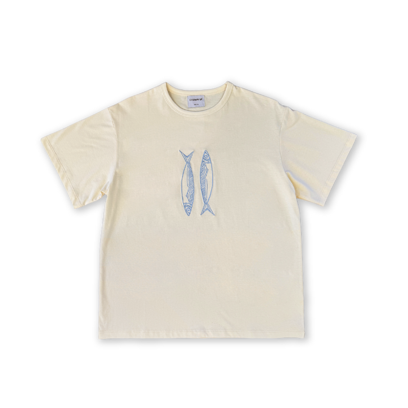 Ladies Organic Sardine Embroidered Tee - Milk