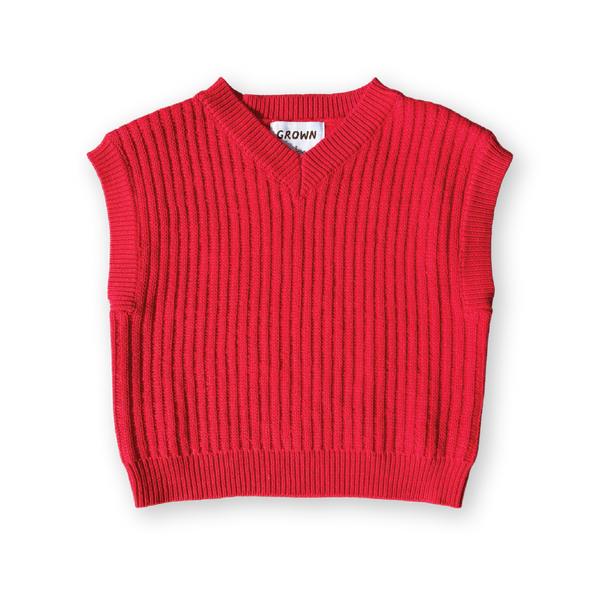 Chunky Rib V-Neck Vest - Flame