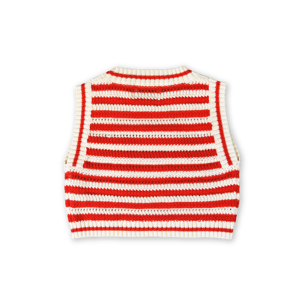 Organic Knitted Crochet-Shell Vest - Chilli