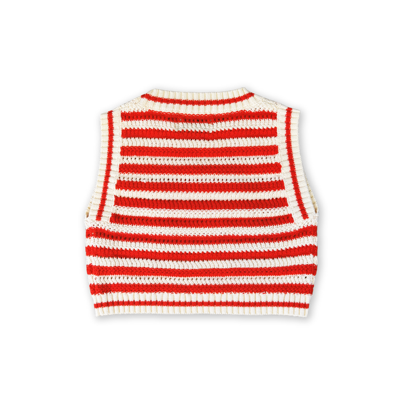 Organic Knitted Crochet-Shell Vest - Chilli