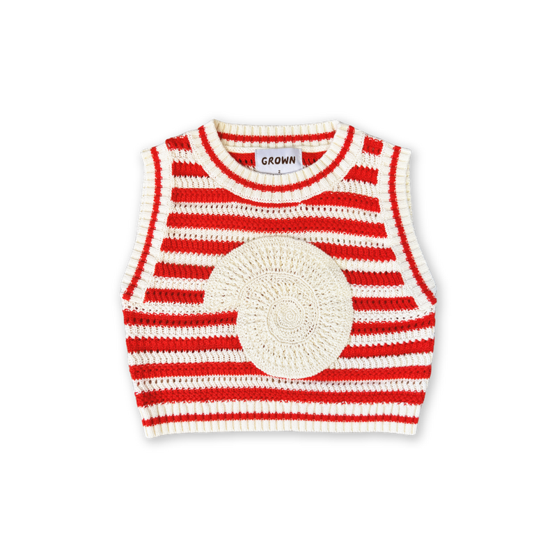 Organic Knitted Crochet-Shell Vest - Chilli