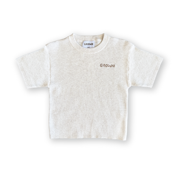 Organic Ribbed Knitted Logo Tee - Coconut