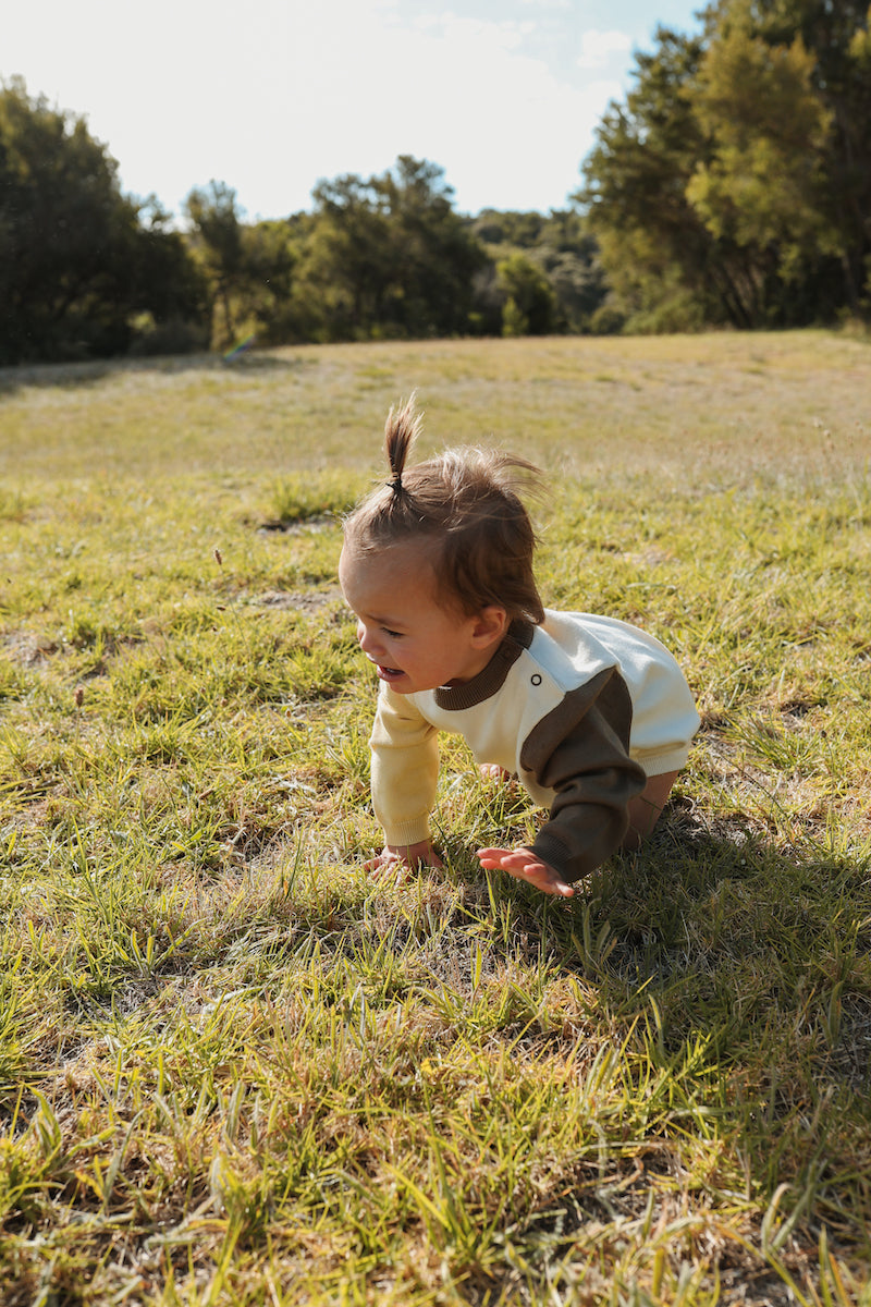 Grown Organic Colour Block Romper - Milk