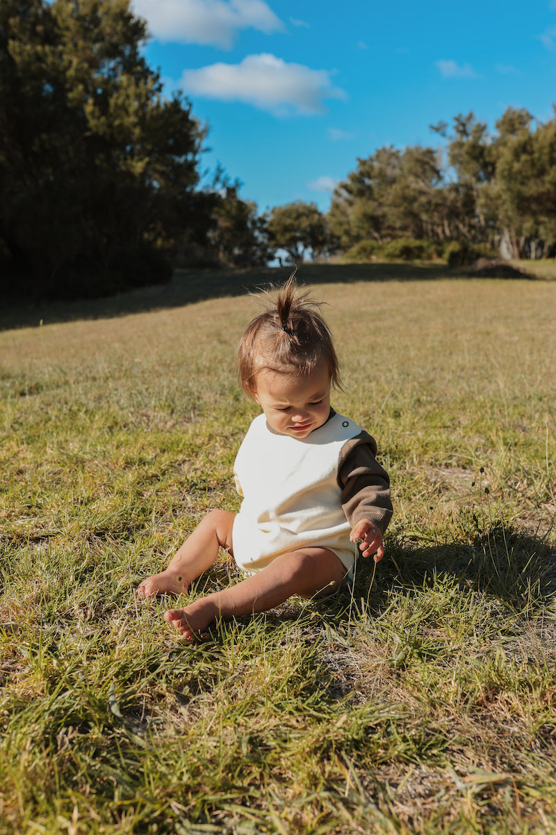 Grown Organic Colour Block Romper - Milk