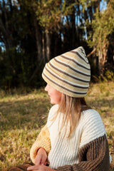 Grown Knitted Stripe Pixie Beanie - Clay/Dusty Lime