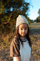 Grown Knitted Stripe Pixie Beanie - Clay/Dusty Lime