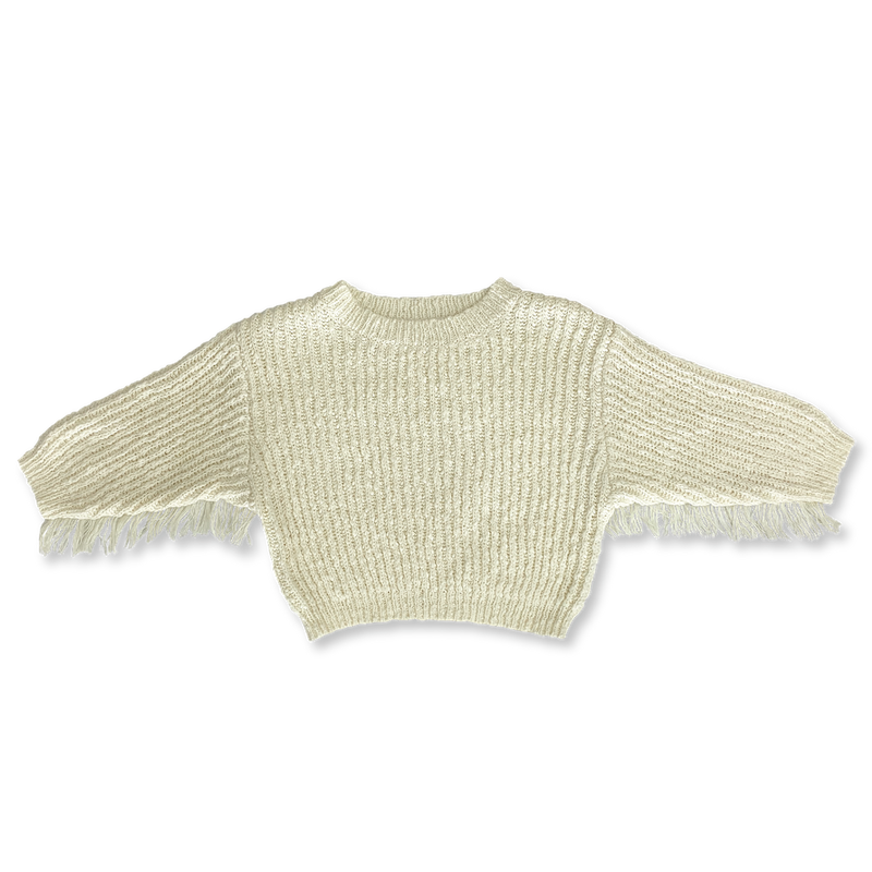 Grown Slub Yarn Fringe Pull Over - Milk